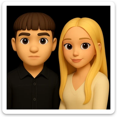 Increase the free space between the guy and the girl, separating them more from each other, while preserving the 3d-emoji style and keeping everything else unchanged. sticker