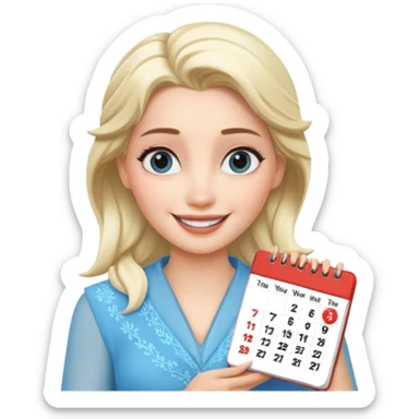 Elsa holding a calendar, simple and clear depiction, no background sticker