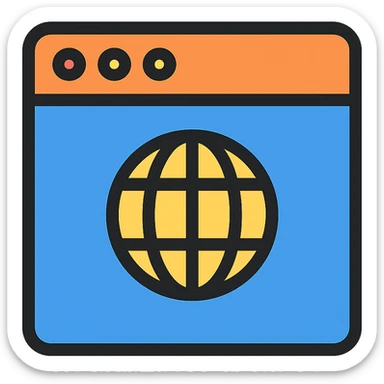 a browser icon, lineal color with black outlines, vibrant and modern sticker