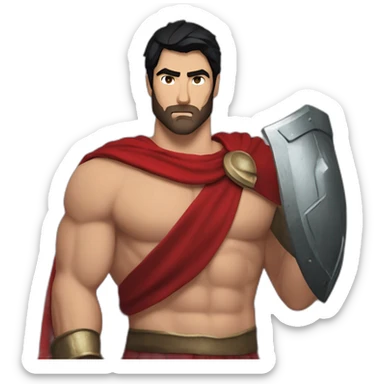 The Spartan Leonidas. Muscly physique. Wearing a red cape. Masculine. Black hair. Blue eyes. No beard. sticker