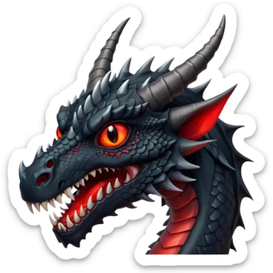 A terrifying black dragon with red brillants eyes, great black horns. sticker
