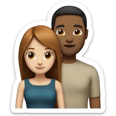 a married couple standing beside eachother, one has pale skin and long straight ginger hair with bangs and blue eyes, the other person is a man that is mexican and has straight chin length black hair with brown eyes sticker