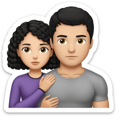 A strong man with short straight black hair protecting a shorter girl with long curly black hair sticker