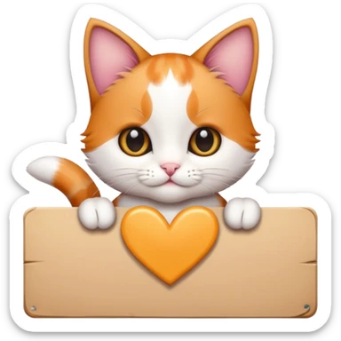 Cute cuddly calico kitten holding a large sign sticker