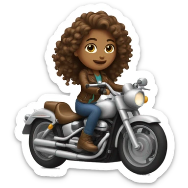 Brown long curly hair girl riding motorcycle  sticker