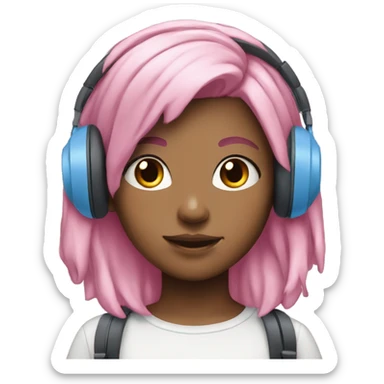 girl pink and blue hair white earphones in top sticker