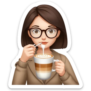 a brunette girl with thin glasses drinking cappuccino  sticker