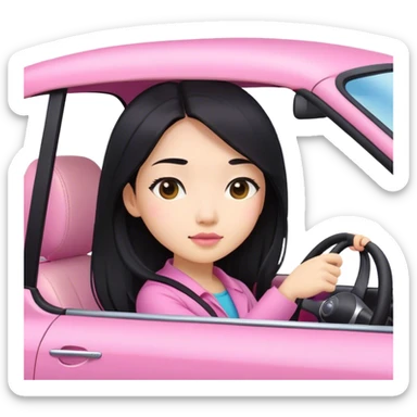 Long hair asian girl driving on her way in a pink car  sticker