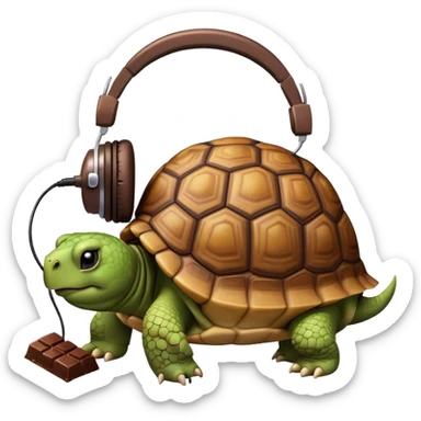 tortoise with headphones eating chocola sticker