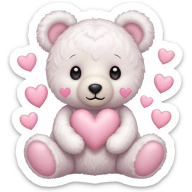 White teddy bear with pastel pink hearts sticker