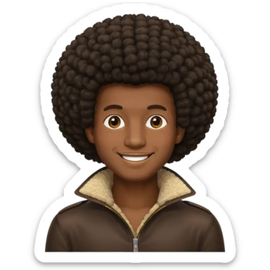 A man’s head with an Afro  sticker
