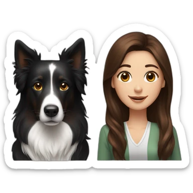 black border collie and woman with long brown hair sticker