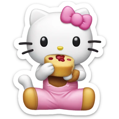 Hello kitty eating  sticker