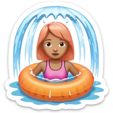 Girl in a peach colored floatie swimming underneath a waterfall sticker