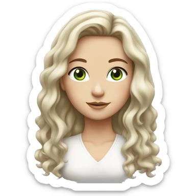 White girl with brown wavy middle-parted long hair with GREEN eyes sticker