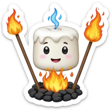 melting Marshmallow on fire wuth stick sticker