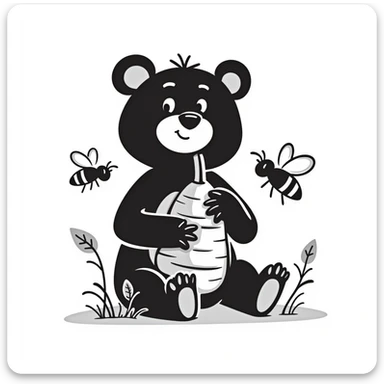 bear eating honeycomb with bees flying around sticker