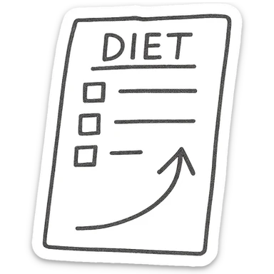 step avanzato di una dieta, disegno a penna stile schemino su un foglio di carta bianco realistico, isolato su sfondo bianco sticker