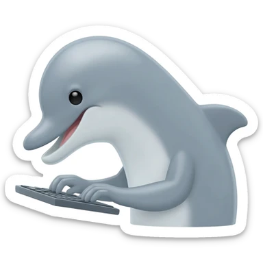 Dolphin typing at computer sticker