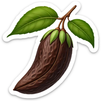 single tonka bean with a green leaf sticker