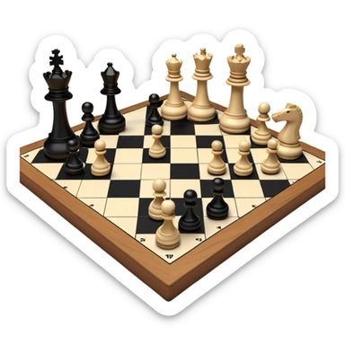 A chessboard with a few strategically placed pieces, including a king, queen, and pawns. The scene highlights the classic black and white squares of the board, emphasizing strategy and thoughtfulness in the game of chess. sticker