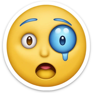 traumatized round yellow emoji face, eyes wide open, mouth agape, blue forehead, distressed, no human details sticker