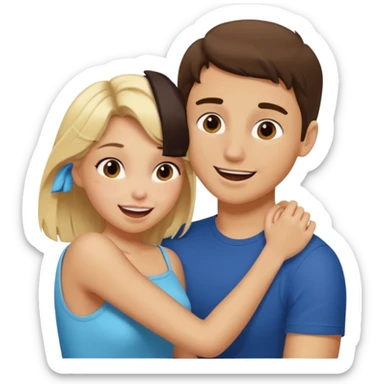 Emoji blonde girl lovingly , biting a brunette man’s arm sticker