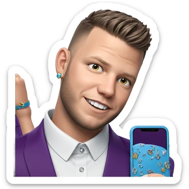 boy holding jewelry and phone sticker