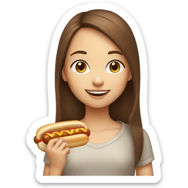 Girl with brown hairs eating Hot dog sticker