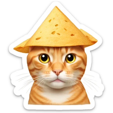 Orange cat wearing a tortilla chip sticker