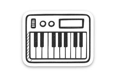 MIDI keyboard icon, hand drawn, black outlines, no fill, simple and clean, top view sticker