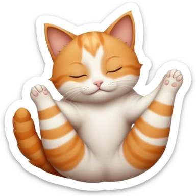 ginger and white small cat in funny positions upside down with eyes closed sticker