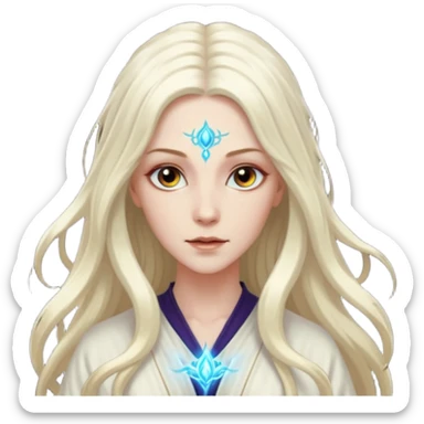 White Long Haired Women, Mystic seer — hair floating, glowing eyes sticker