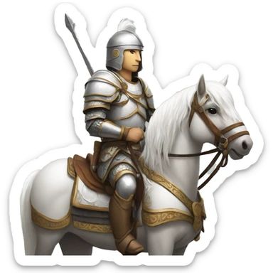 a white avar nomadic soldier on a horse from the side with little armor on sticker