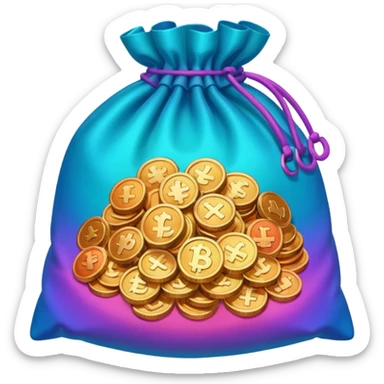 Many Coins pack in bag
in gradient of turquoise, blue, pink, purple, and coral
 sticker