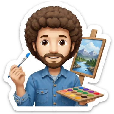 Bob Ross painting on a canvas sticker