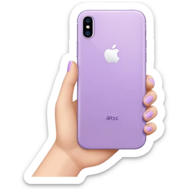 close up of a pastel purple iPhone in hand, back view, iOS Apple emoji style sticker