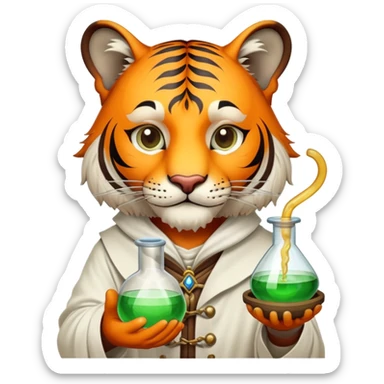 Medieval tiger alchemist with potion sticker