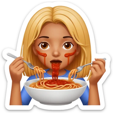 Girl eating spaghetti sticker