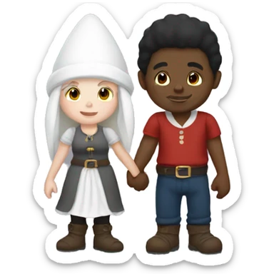 A black male gnome holding hands with a white female gnome sticker