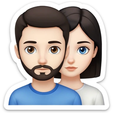 beautiful pale brunette girl with brown eyes and pale man short black hair tiny beard blue eyes sticker