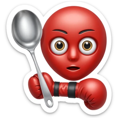 a spoon with the handle, with eyes and boxe gloves sticker