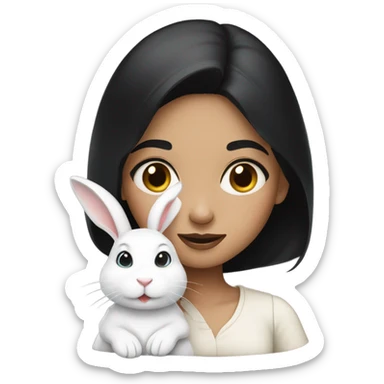 Blackhaired girl leaning with a white rabbit sticker