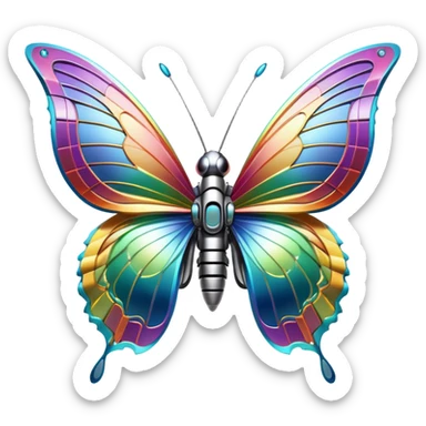 Robotic Iridescent Rainbow Cybernetic Futuristic Cyber Butterfly sticker