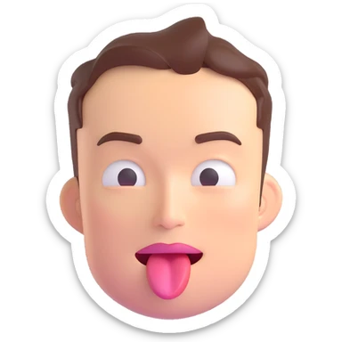 Elon Musk cartoon face, tongue out, exaggerated, emoji style sticker