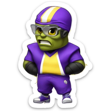 Mojo jojo, jugando al fútbol con camiseta violeta y línea diagonal amarilla  sticker
