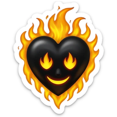 A dark black heart with glowing black flames rising smoothly, giving a mysterious and powerful feel. Transparent background, simple emoji style with a dramatic touch. sticker