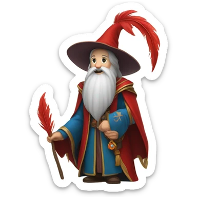 wizard holding a red feather sticker