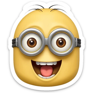 minion face emoji, playful and friendly, wide open mouth laughing sticker