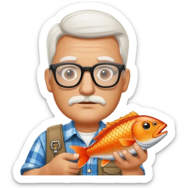 white Redneck wearing glasses with fish in hands sticker